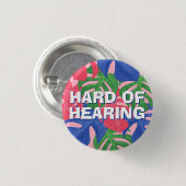 Badge Rond 2,50 Cm Difficile à entendre Feuilles tropicaux rose bleu  (Devant & derrière)