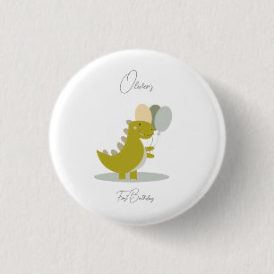 Badge Rond 2,50 Cm Dinosaure jaune vert gris premier anniversaire