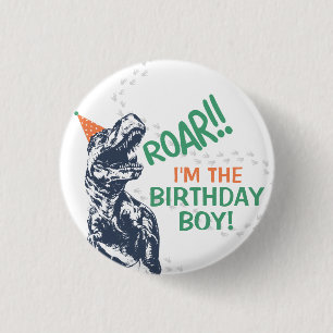 Badge Rond 2,50 Cm Dinosaure T-Rex avec Chapeau de Fête Garçon ou Fil