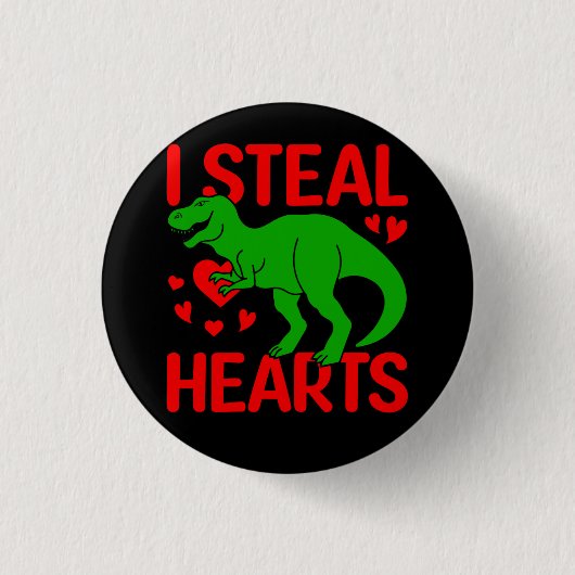 Badge Rond 2,50 Cm Dinosaure Vert Valentine I Voler Coeurs (Devant)