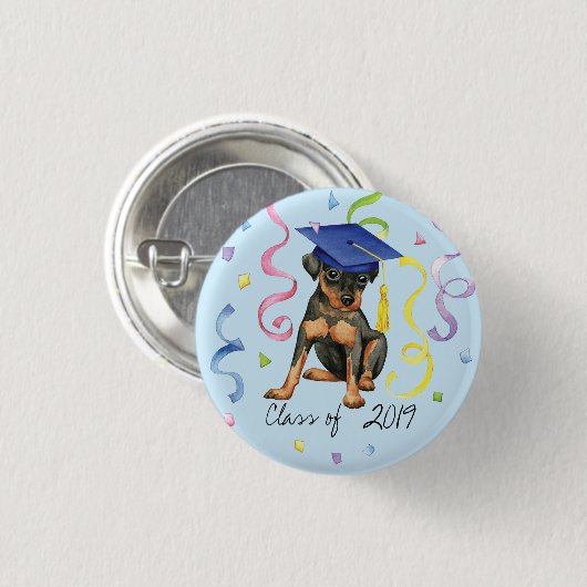 Badge Rond 2,50 Cm Diplômé de Miniature Pinscher (Devant & derrière)