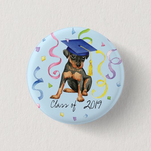 Badge Rond 2,50 Cm Diplômé de Miniature Pinscher (Devant)