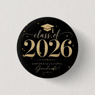 Badge Rond 2,50 Cm Diplôme Étoiles Noir Élégant Or Promotion 2026