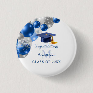 Badge Rond 2,50 Cm Diplômé Garçons Bleu Personnalisé