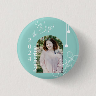 Badge Rond 2,50 Cm Diplômé Simple Feuillage Photo Aqua