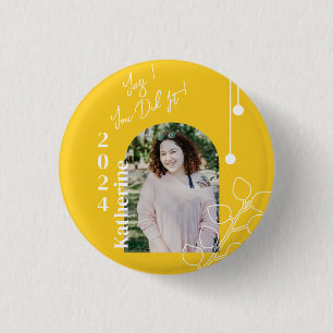 Badge Rond 2,50 Cm Diplômé Simple Feuillage Photo Moutarde