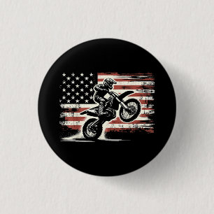Badge Rond 2,50 Cm Dirt Bike American Flag Motocross Biker Vintage US
