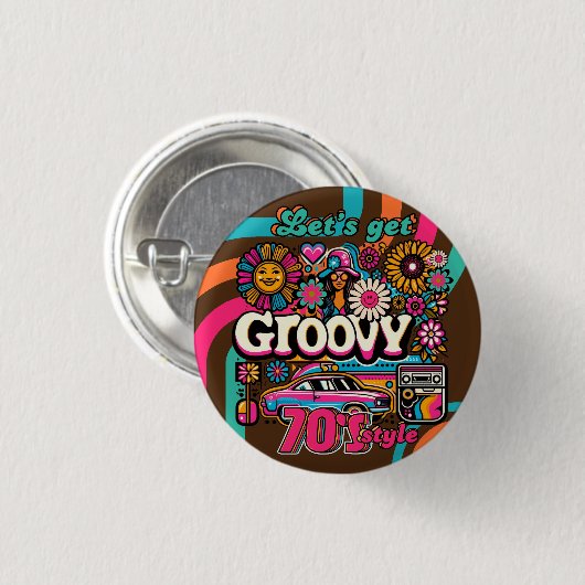 Badge Rond 2,50 Cm Disco Rétro Anniversaire Boogie Groovy sur mesure (Devant & derrière)