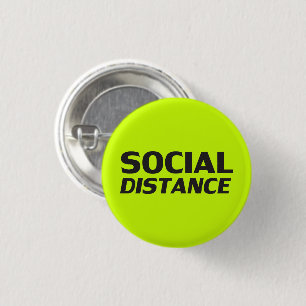 Badge Rond 2,50 Cm Distance sociale néon vert épingle noire bouton