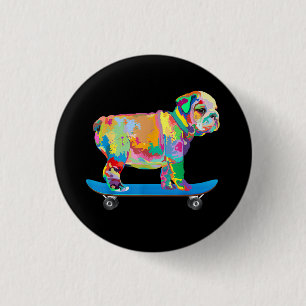 Badge Rond 2,50 Cm Dog Colorful Cool Bulldog Puppy Skate