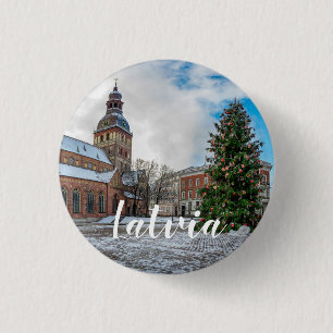 Badge Rond 2,50 Cm Dôme carré avec sapin de Noël à Riga