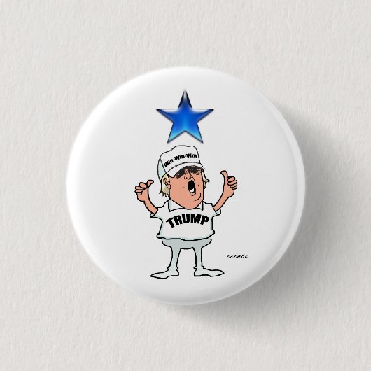 Badge Rond 2,50 Cm Donald Trump . Win-Win-Win. (Devant)