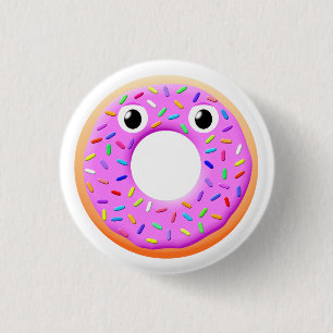 Badge Rond 2,50 Cm Donut Avec Yeux Et Sprinkings Dessin