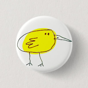 Badge Rond 2,50 Cm Doodle d'oiseau jaune drôle