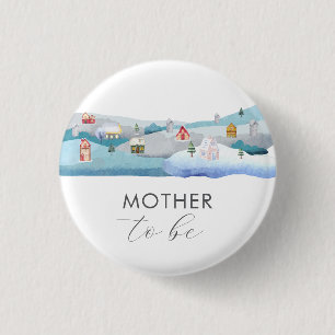 Badge Rond 2,50 Cm Douce Fête de Bébé Village de Neige d'Hiver pour F