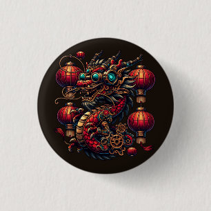 Badge Rond 2,50 Cm Dragon chinois de Nouvel An Steampunk