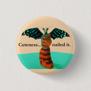Badge Rond 2,50 Cm Dragon et chat en bois