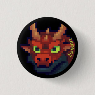 Badge Rond 2,50 Cm Dragon rouge. Pixelart pixel art