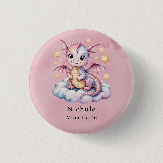 Badge Rond 2,50 Cm Dragon Whimsical Sur Un Baby shower Nuageux (Devant)