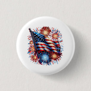 Badge Rond 2,50 Cm Drapeau américain Feux d'artifice Patriotique