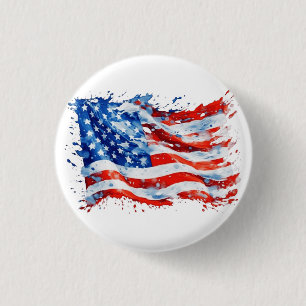 Badge Rond 2,50 Cm Drapeau américain USA Aquarelle 4 juillet