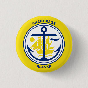 Badge Rond 2,50 Cm Drapeau d'Anchorage, Alaska