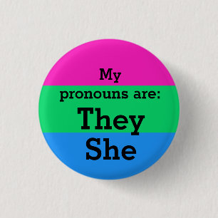 Badge Rond 2,50 Cm Drapeau de la polysexualité avec eux/elle Pronouns