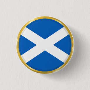 Badge Rond 2,50 Cm Drapeau de l'Écosse dans un Cercle Doré