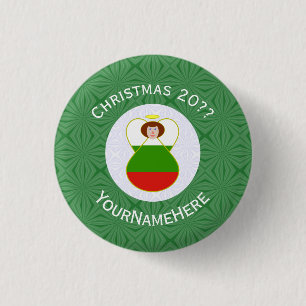 Badge Rond 2,50 Cm Drapeau de Noël ange bulgare personnalisé 
