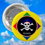 Badge Rond 2,50 Cm Drapeau du capitaine et des pirates - île aux trés<br><div class="desc">Boutons : Captain & Pirates sur les aventures des îles au trésor avec Pirates sur la chasse au trésor. Drapeau crâne et pirates pour ceux qui osent conquérir - "Ahoy"</div>