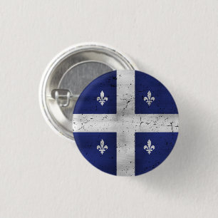 Badge Rond 2,50 Cm Drapeau du Québec style grunge érodé
