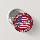 Badge Rond 2,50 Cm Drapeau Fabriqué à Detroit Michigan USA (Devant & derrière)