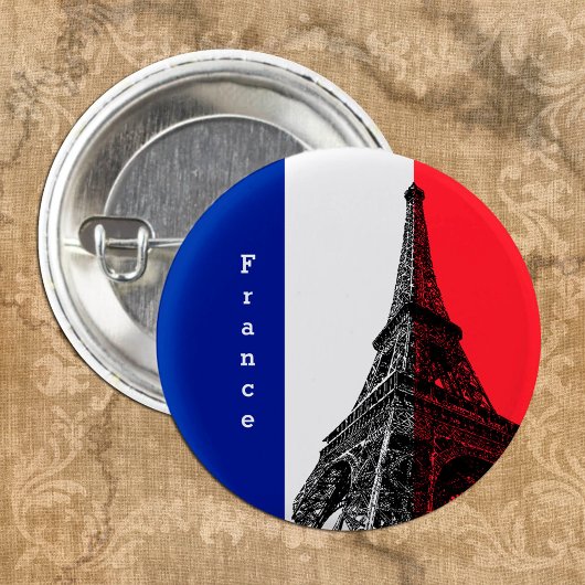 Badge Rond 2,50 Cm Drapeau français & Tour Eiffel - France /fans spor