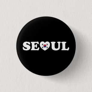 Badge Rond 2,50 Cm Drapeau Seoul Love Heart Taegeukgi