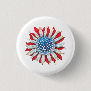 Badge Rond 2,50 Cm Drapeau Tournesol Américain 4 juillet Femmes Homme