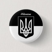 Badge Rond 2,50 Cm Drapeau ukrainien, Emblem & Ukraine - Noir / Blanc (Devant)