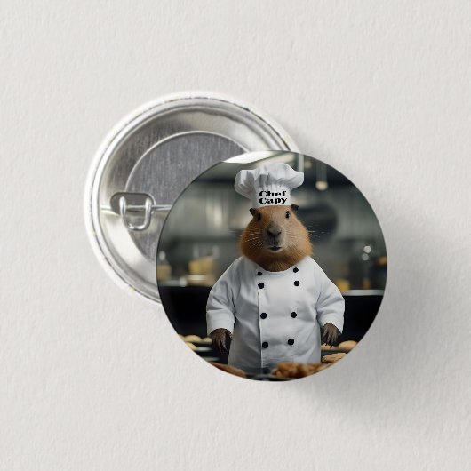 Badge Rond 2,50 Cm Drôle Chef Capybara, (Devant & derrière)
