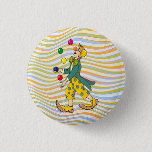 Badge Rond 2,50 Cm Drôle Clown Jouant Avec Des Boules Colorées