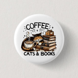 Badge Rond 2,50 Cm Drôle Cute Coffee Cats Livres Lover Idea Cadeau Fe
