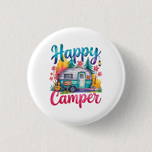 Badge Rond 2,50 Cm Drôle Happy Camper Équipement de Camping Remorque