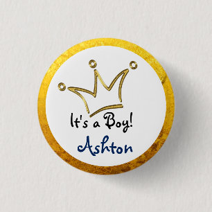 Badge Rond 2,50 Cm Drôle or couronne + votre backgr. & texte