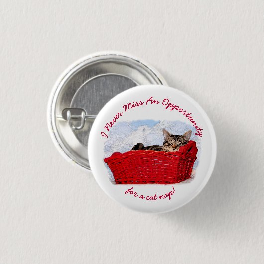 Badge Rond 2,50 Cm Drôle Sleeping Kitten En Modèle Panier Rouge (Devant & derrière)