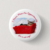 Badge Rond 2,50 Cm Drôle Sleeping Kitten En Modèle Panier Rouge (Devant)