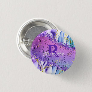 Badge Rond 2,50 Cm Droplets d'eau violette   Ombre bleu et blanc