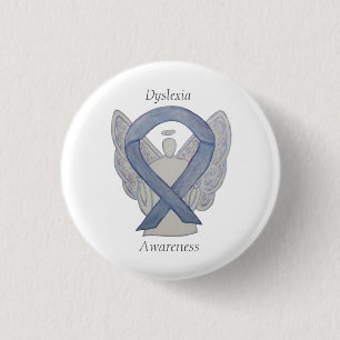 Badge Rond 2,50 Cm Dyslexia Silver Awareness Ribbon Angel Custom Pins