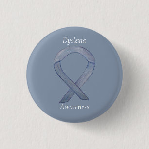 Badge Rond 2,50 Cm Dyslexia Silver Awareness Ribbon Custom Pin