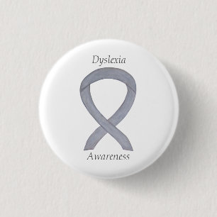 Badge Rond 2,50 Cm Dyslexia Silver Awareness Ribbon Custom Pin
