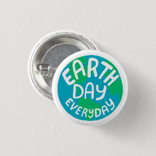Badge Rond 2,50 Cm EARTH DAY EVERY DAY Handlettered Planet 