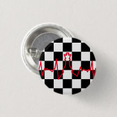 Badge Rond 2,50 Cm Échecs Lover Heart Beat Pulse Queen Jeu Pièce (Devant & derrière)