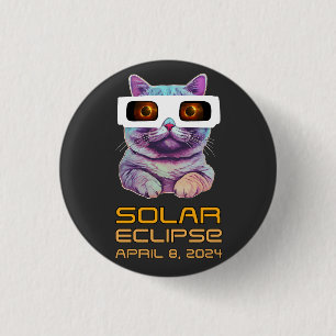 Badge Rond 2,50 Cm Éclipse solaire avec chat
